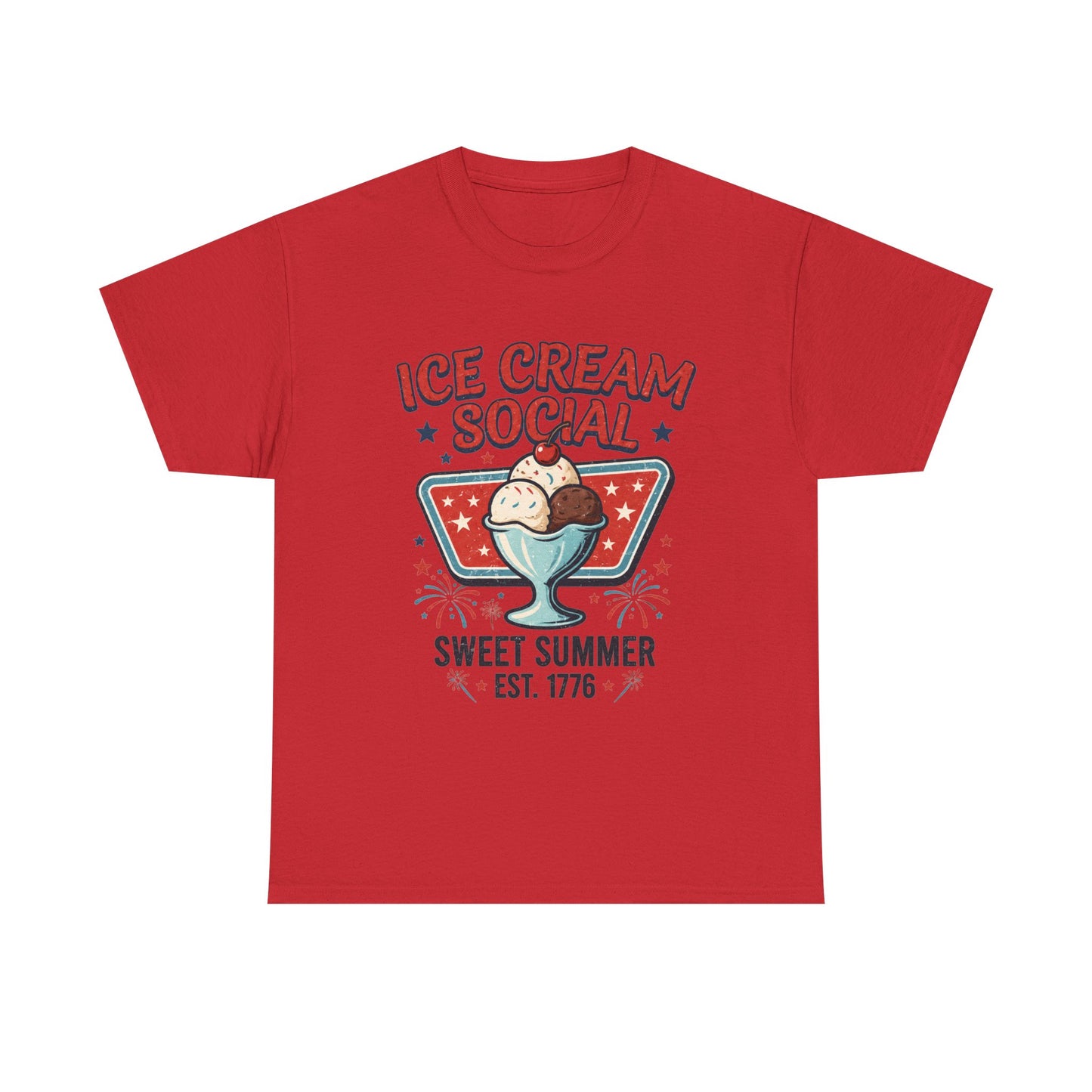 Retro Ice Cream Shirt, Ice Cream Social Tee, Fourth of July Shirt, Patriotic Summer Graphic Tee, Vintage USA Unisex T-Shirt