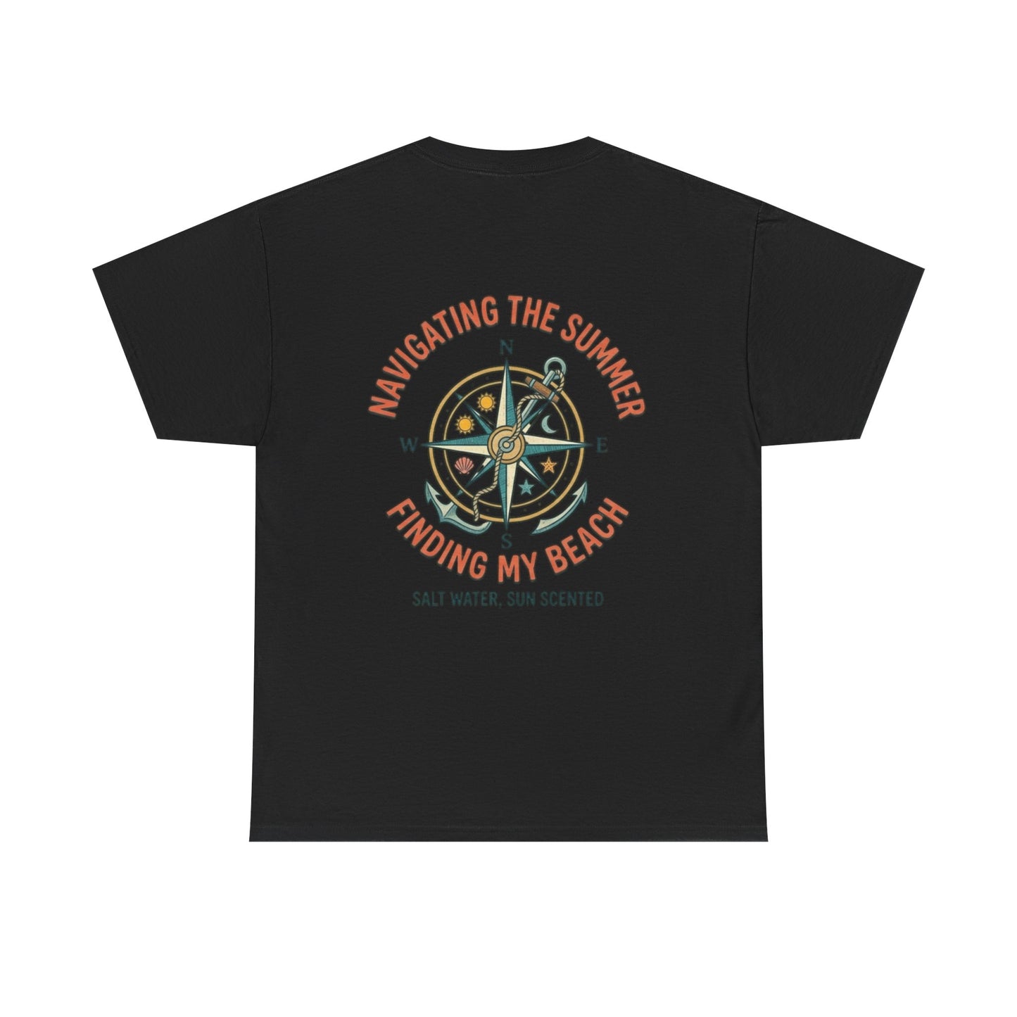 Navigating The Summer T-Shirt, Nautical Compass Shirt, Beach Lover Gift, Retro Summer Aesthetic Tee, Salt Water Sun Scented, Ocean Wanderer