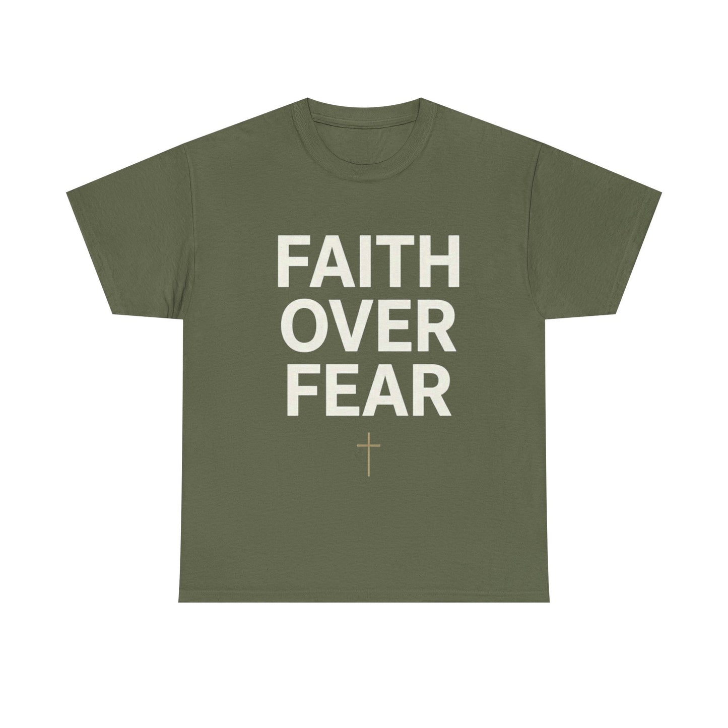 Faith Over Fear Shirt, Christian Minimalist Tee, Religious Gift for Her Bold Scripture T-Shirt, Jesus Cross Top Inspirational Faith Clothing