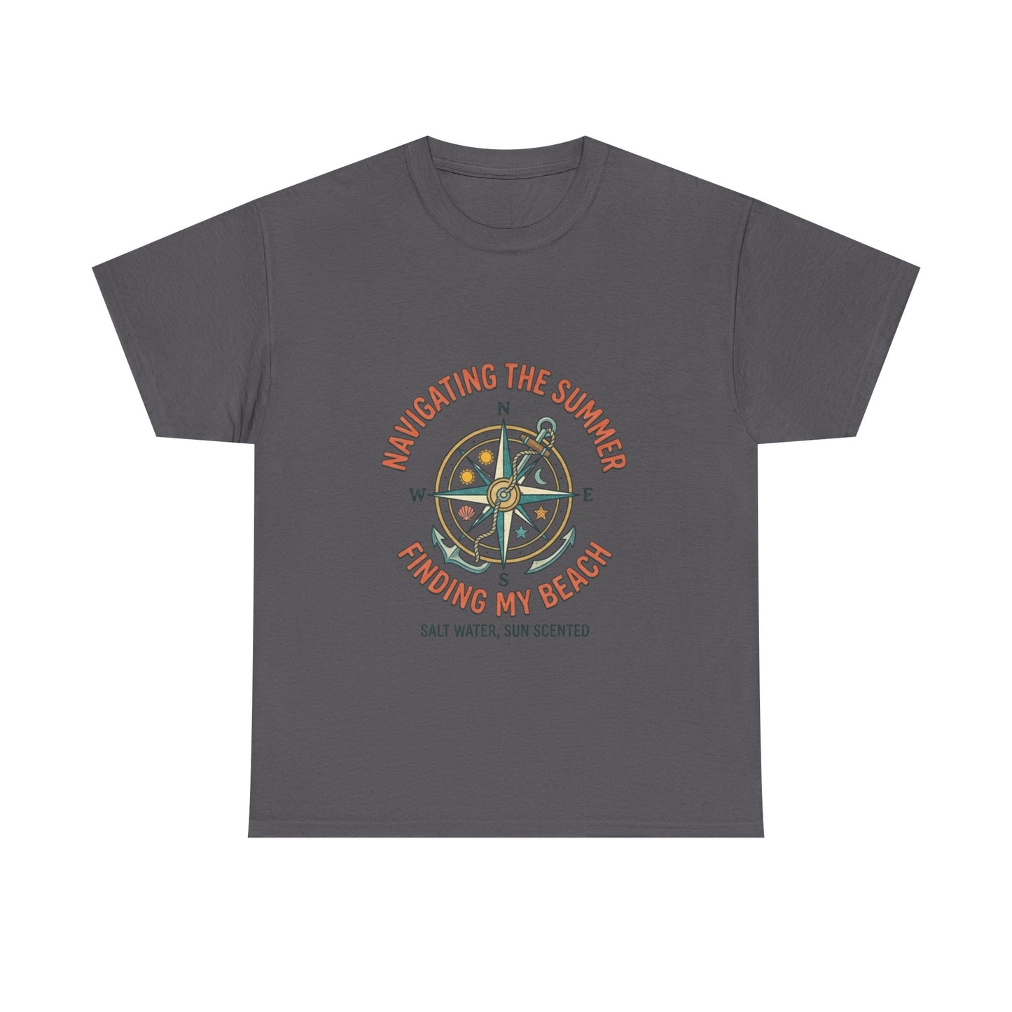 Navigating The Summer T-Shirt, Nautical Compass Shirt, Beach Lover Gift, Retro Summer Aesthetic Tee, Salt Water Sun Scented, Ocean Wanderer