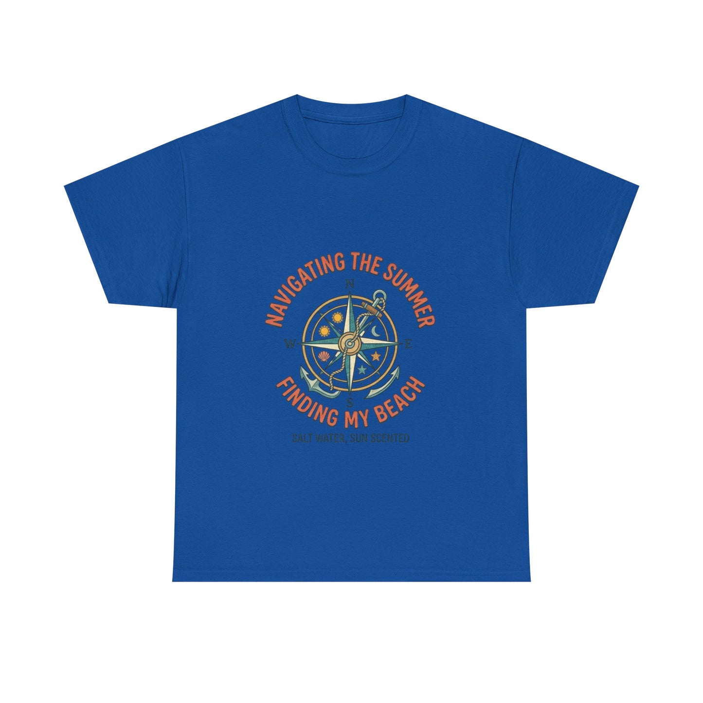 Navigating The Summer T-Shirt, Nautical Compass Shirt, Beach Lover Gift, Retro Summer Aesthetic Tee, Salt Water Sun Scented, Ocean Wanderer