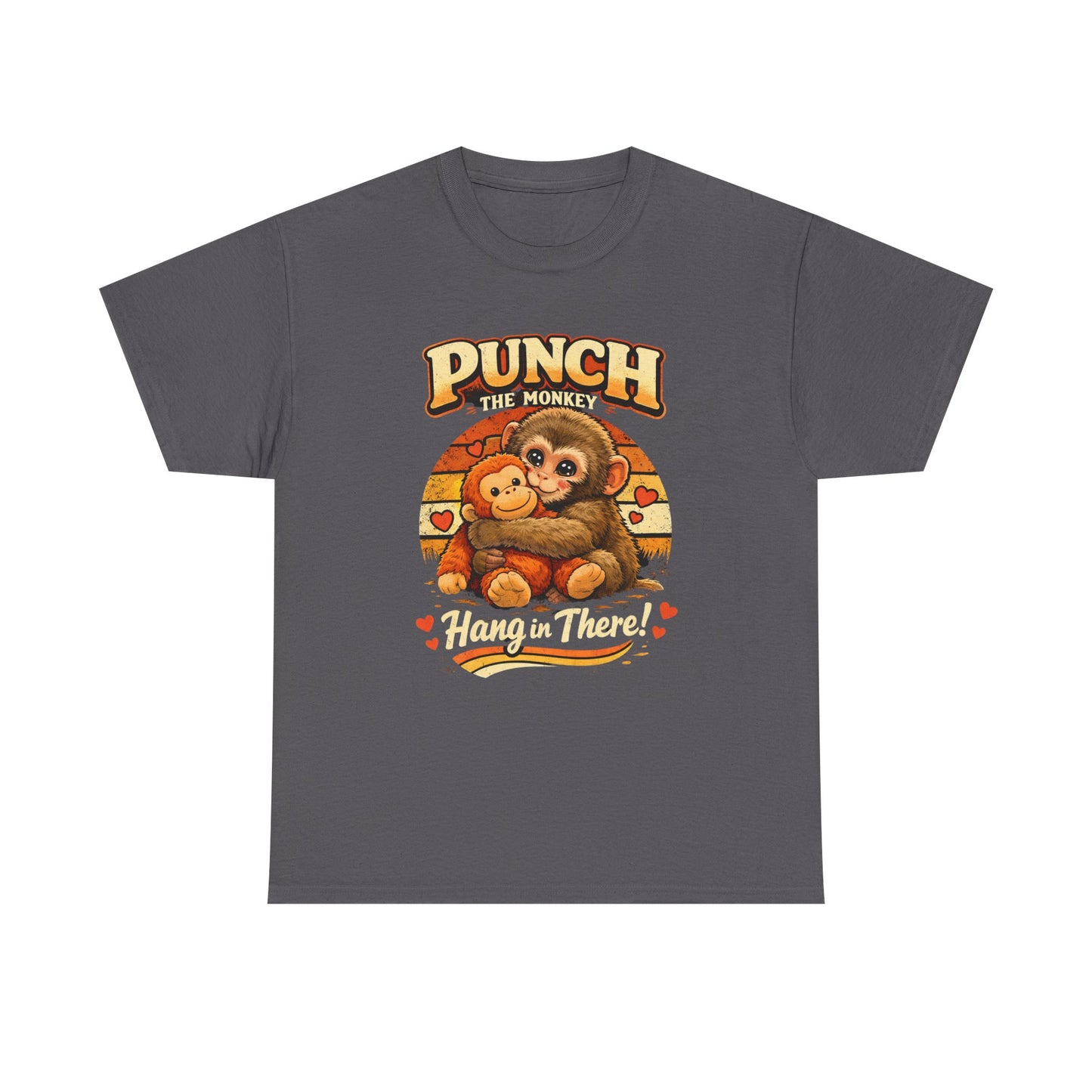 Punch the Monkey Cute Monkey Hugging Plush Toy T-Shirt | Hang In There Animal Story Tee