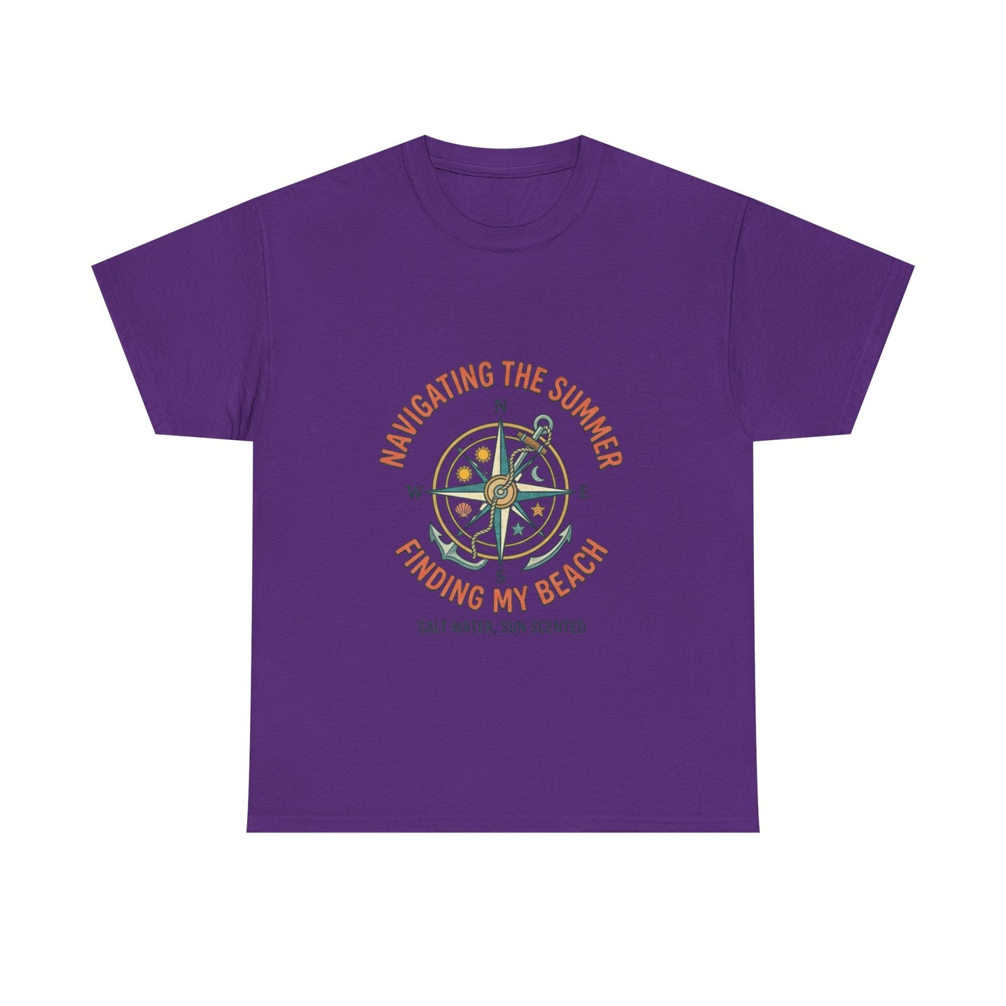 Navigating The Summer T-Shirt, Nautical Compass Shirt, Beach Lover Gift, Retro Summer Aesthetic Tee, Salt Water Sun Scented, Ocean Wanderer
