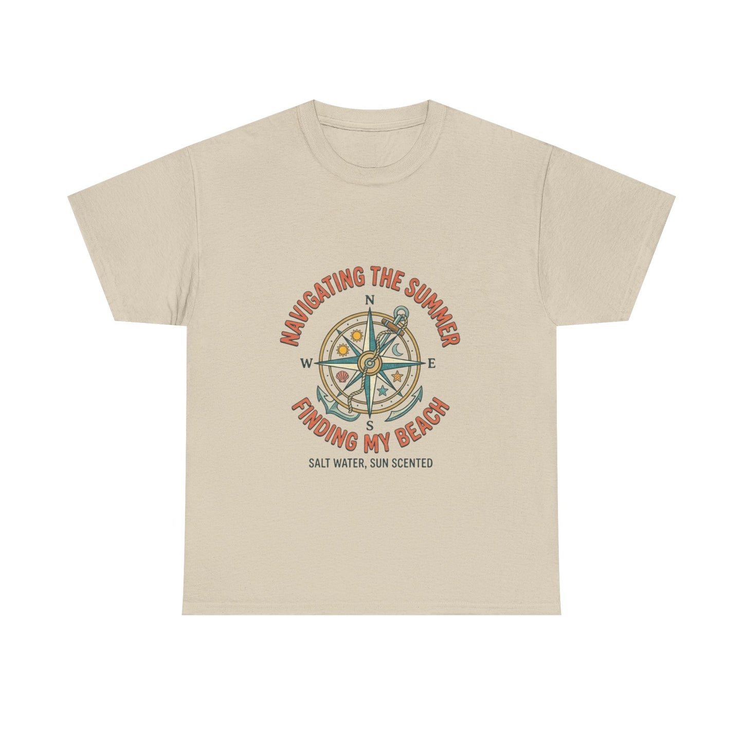 Navigating The Summer T-Shirt, Nautical Compass Shirt, Beach Lover Gift, Retro Summer Aesthetic Tee, Salt Water Sun Scented, Ocean Wanderer
