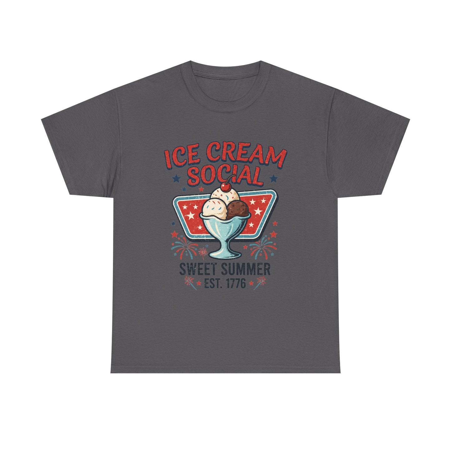 Retro Ice Cream Shirt, Ice Cream Social Tee, Fourth of July Shirt, Patriotic Summer Graphic Tee, Vintage USA Unisex T-Shirt