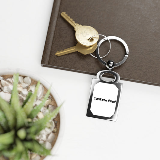 Personalized Rectangle Photo Keyring — Custom Text Engraved Metal Keychain