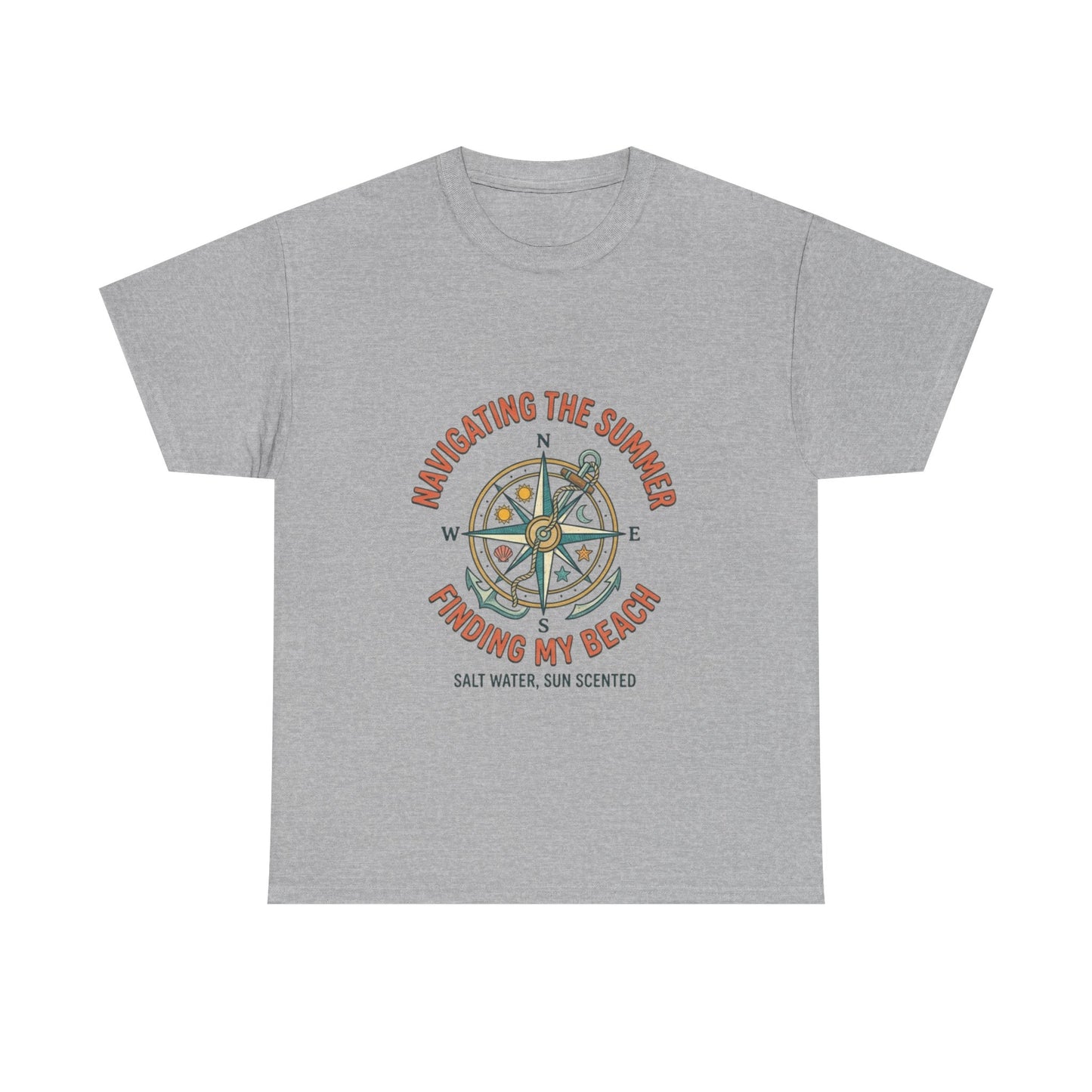 Navigating The Summer T-Shirt, Nautical Compass Shirt, Beach Lover Gift, Retro Summer Aesthetic Tee, Salt Water Sun Scented, Ocean Wanderer
