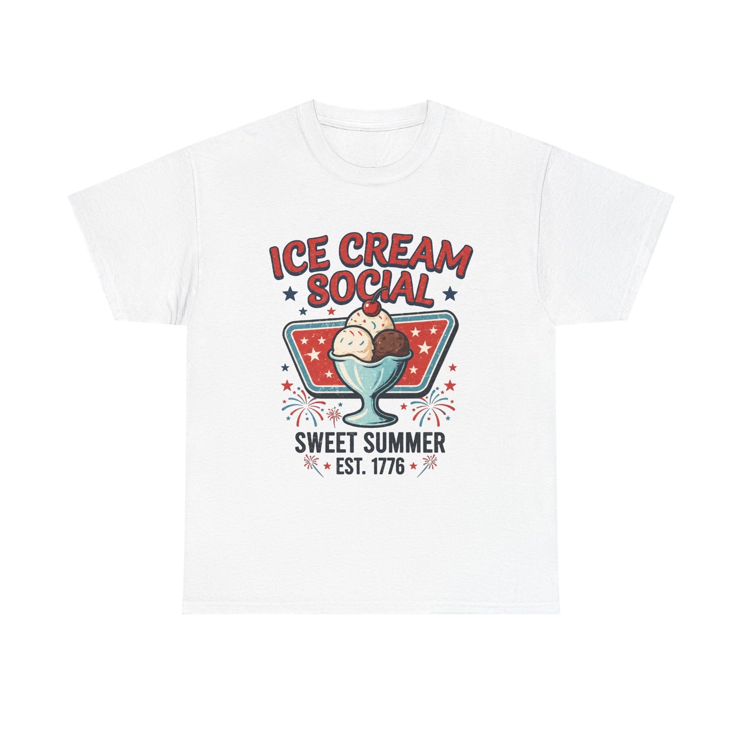 Retro Ice Cream Shirt, Ice Cream Social Tee, Fourth of July Shirt, Patriotic Summer Graphic Tee, Vintage USA Unisex T-Shirt