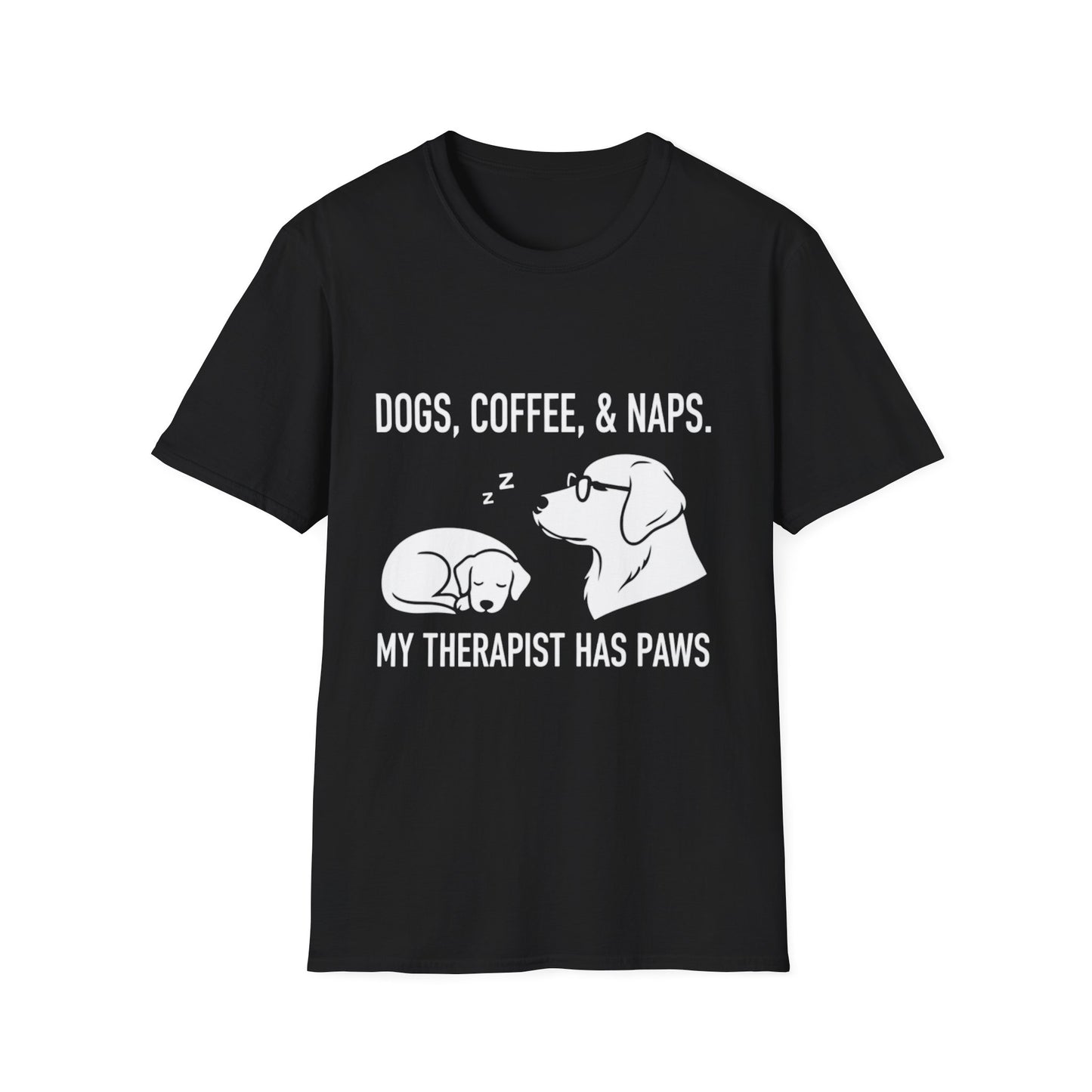 Dogs Coffee & Naps T-Shirt | My Therapist Has Paws, Dog Illustration
