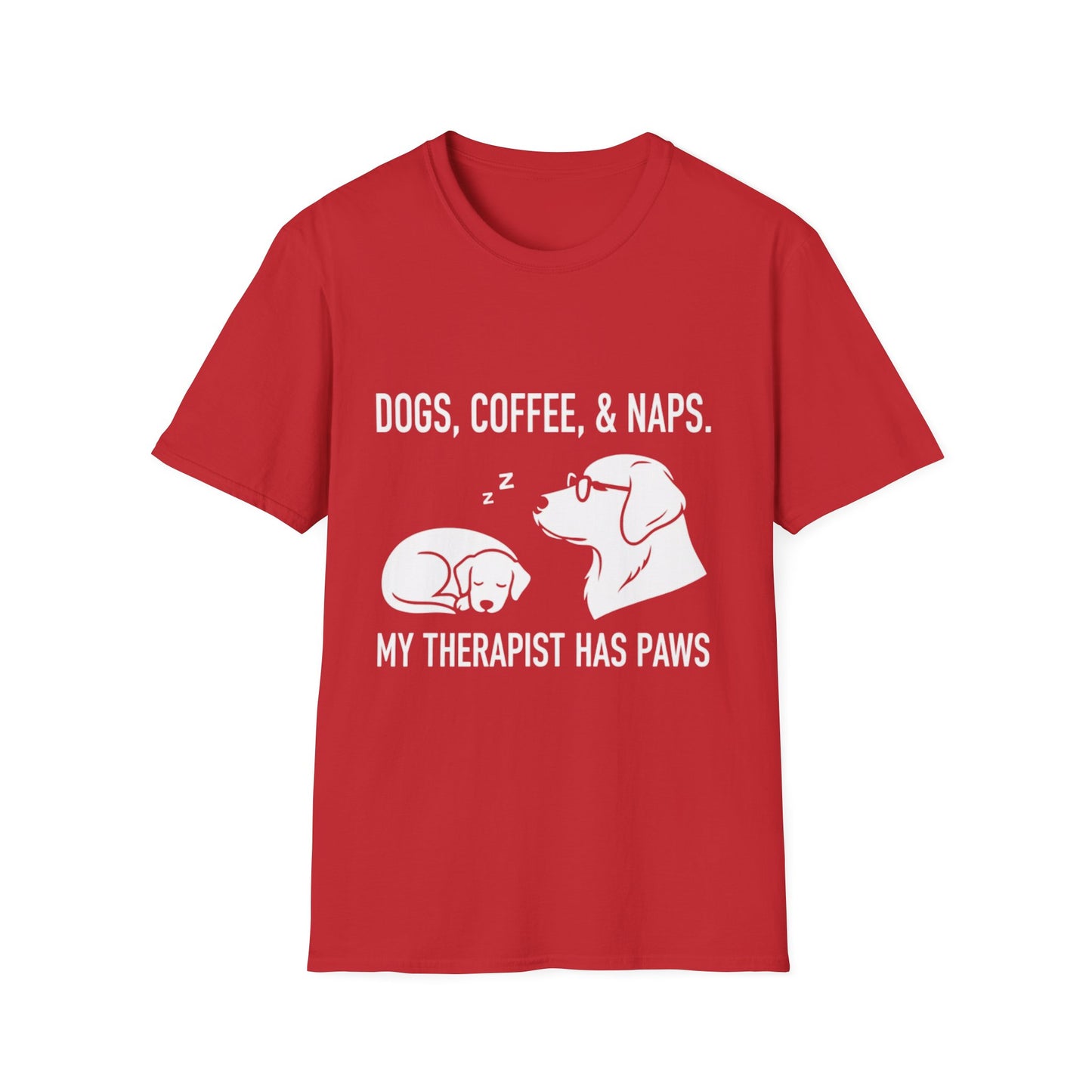 Dogs Coffee & Naps T-Shirt | My Therapist Has Paws, Dog Illustration