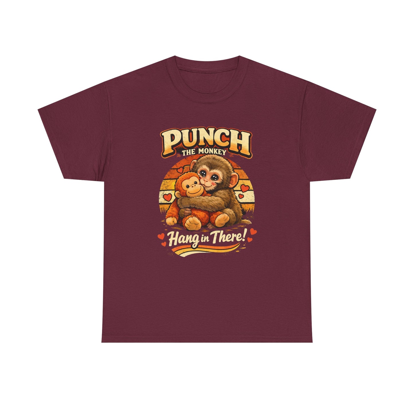 Punch the Monkey Cute Monkey Hugging Plush Toy T-Shirt | Hang In There Animal Story Tee