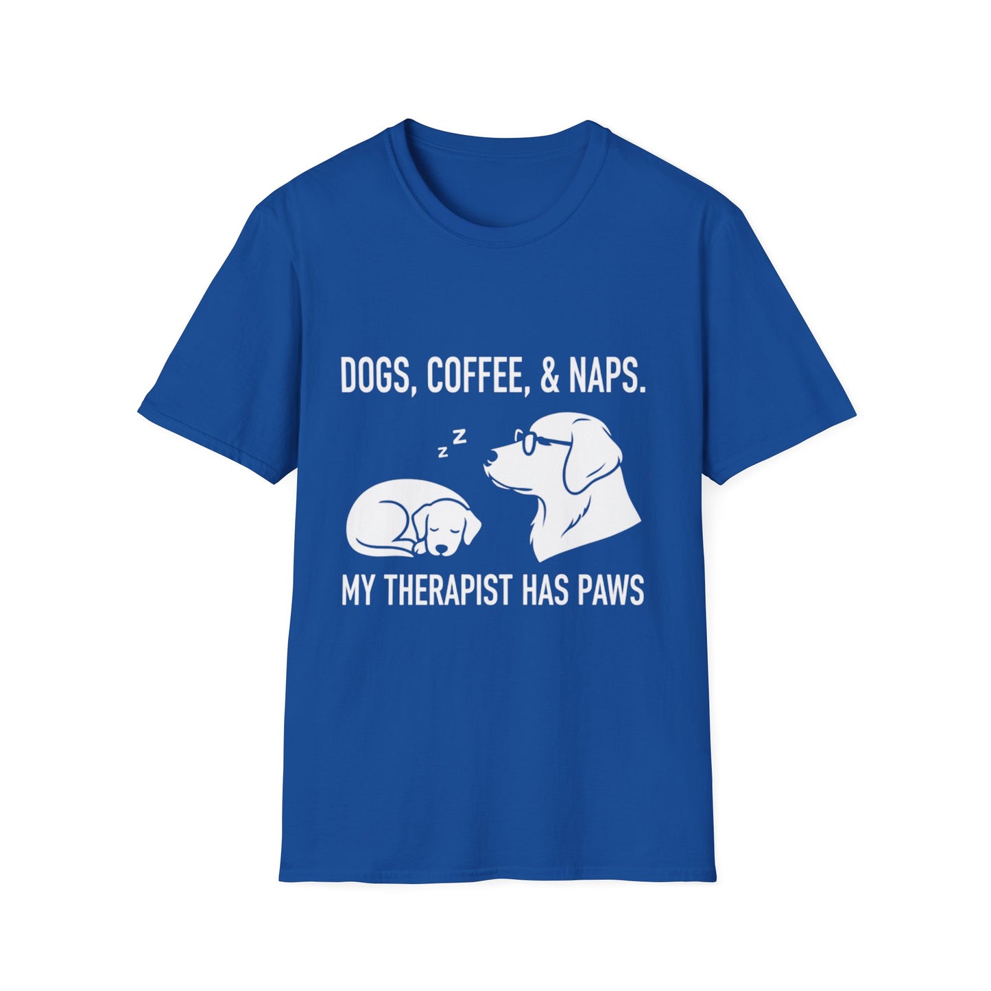 Dogs Coffee & Naps T-Shirt | My Therapist Has Paws, Dog Illustration