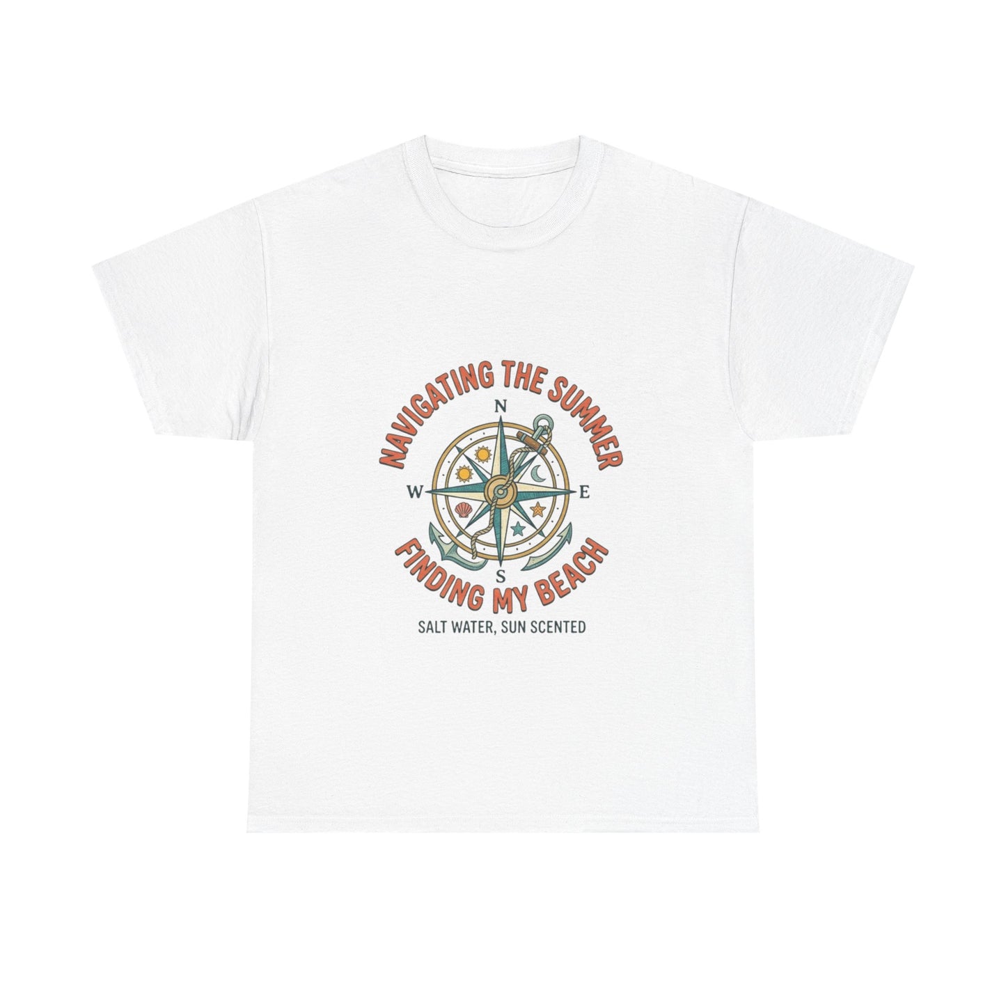 Navigating The Summer T-Shirt, Nautical Compass Shirt, Beach Lover Gift, Retro Summer Aesthetic Tee, Salt Water Sun Scented, Ocean Wanderer