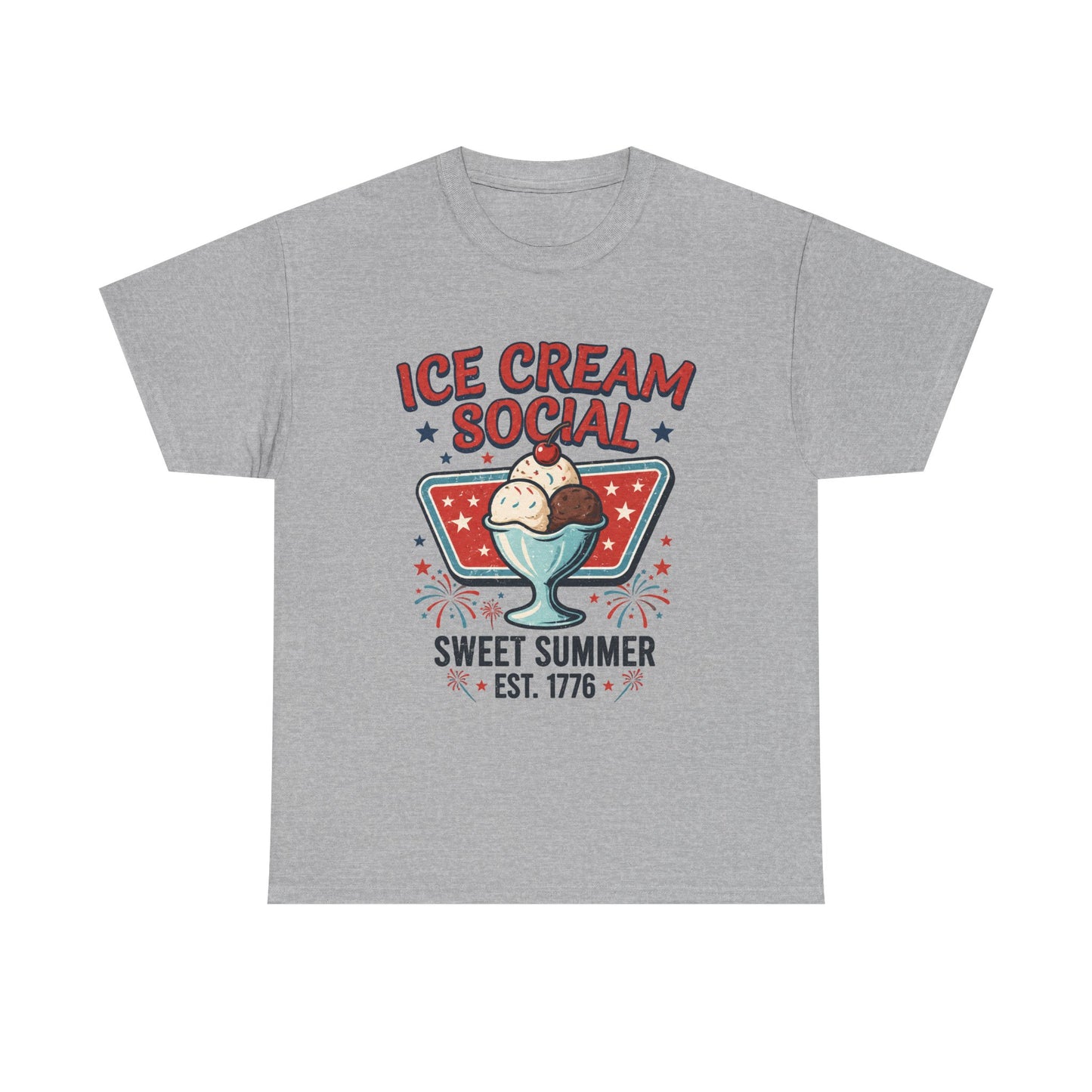 Retro Ice Cream Shirt, Ice Cream Social Tee, Fourth of July Shirt, Patriotic Summer Graphic Tee, Vintage USA Unisex T-Shirt