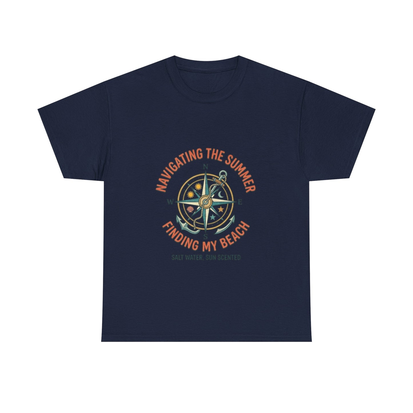 Navigating The Summer T-Shirt, Nautical Compass Shirt, Beach Lover Gift, Retro Summer Aesthetic Tee, Salt Water Sun Scented, Ocean Wanderer