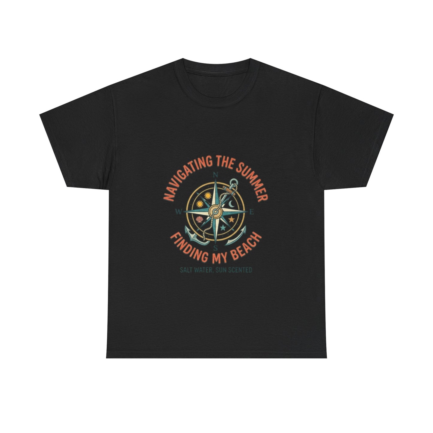 Navigating The Summer T-Shirt, Nautical Compass Shirt, Beach Lover Gift, Retro Summer Aesthetic Tee, Salt Water Sun Scented, Ocean Wanderer