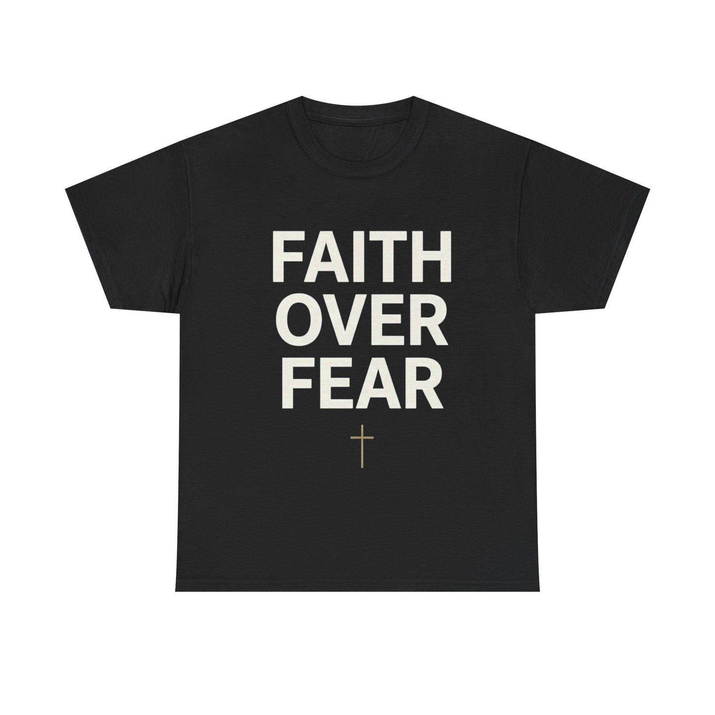 Faith Over Fear Shirt, Christian Minimalist Tee, Religious Gift for Her Bold Scripture T-Shirt, Jesus Cross Top Inspirational Faith Clothing