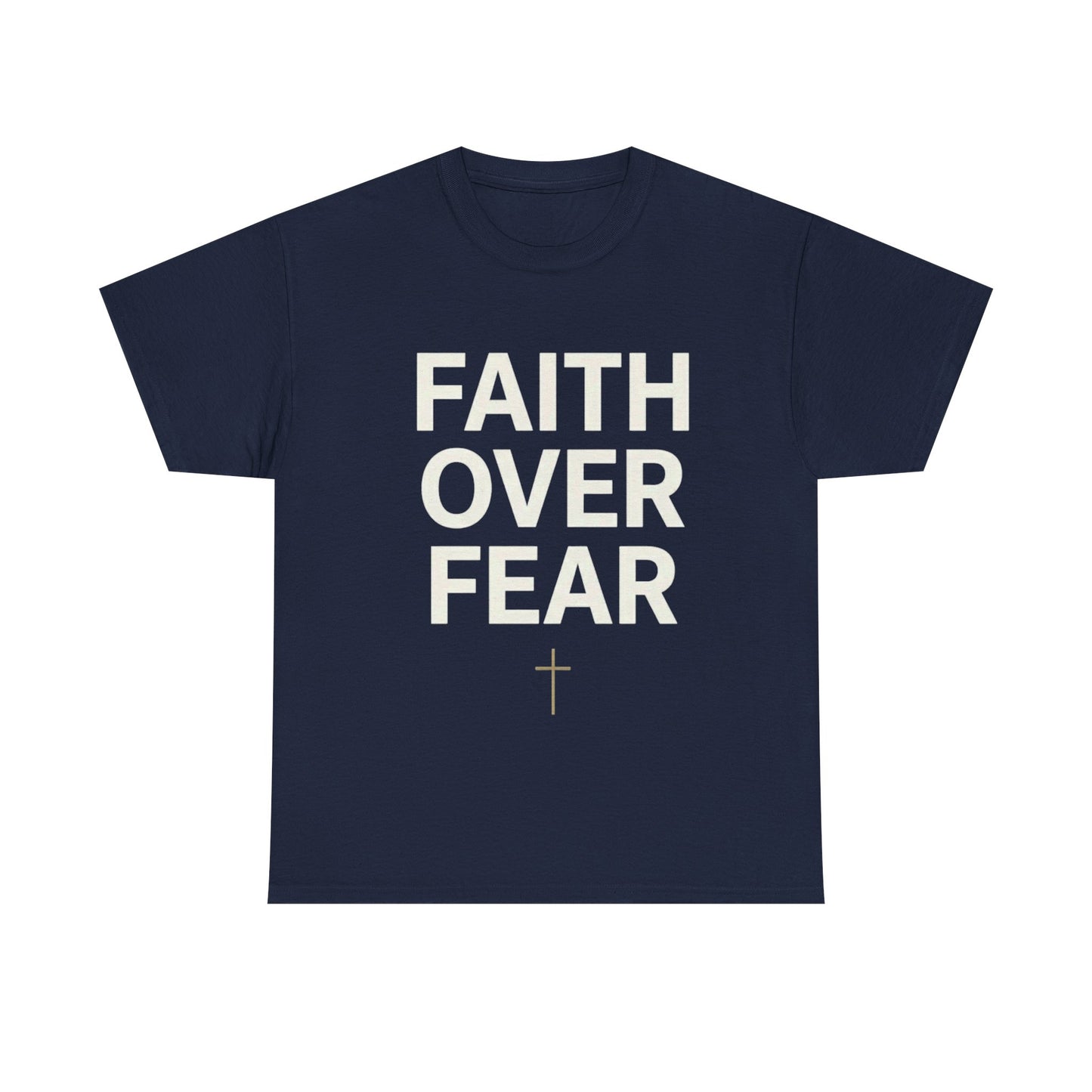 Faith Over Fear Shirt, Christian Minimalist Tee, Religious Gift for Her Bold Scripture T-Shirt, Jesus Cross Top Inspirational Faith Clothing