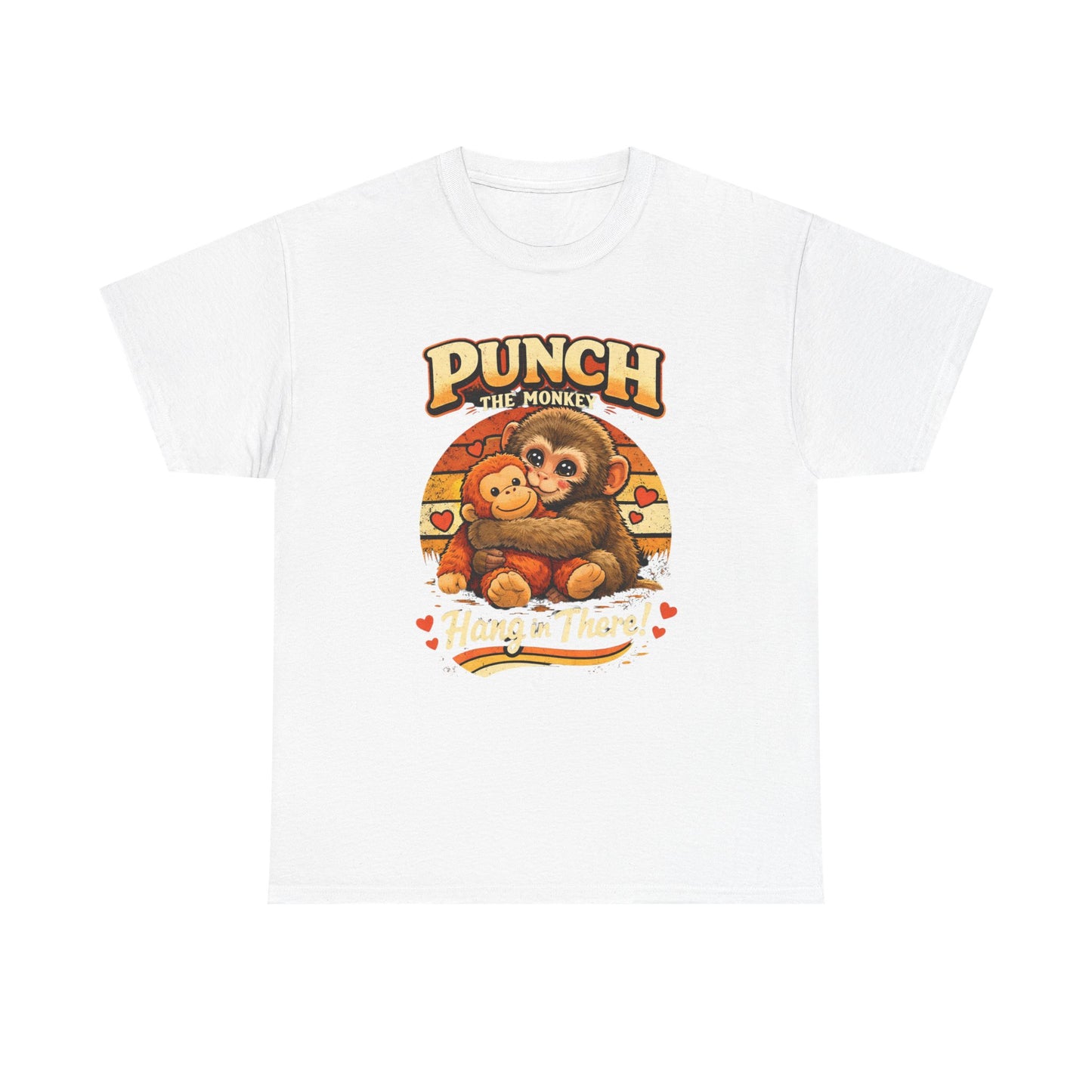 Punch the Monkey Cute Monkey Hugging Plush Toy T-Shirt | Hang In There Animal Story Tee