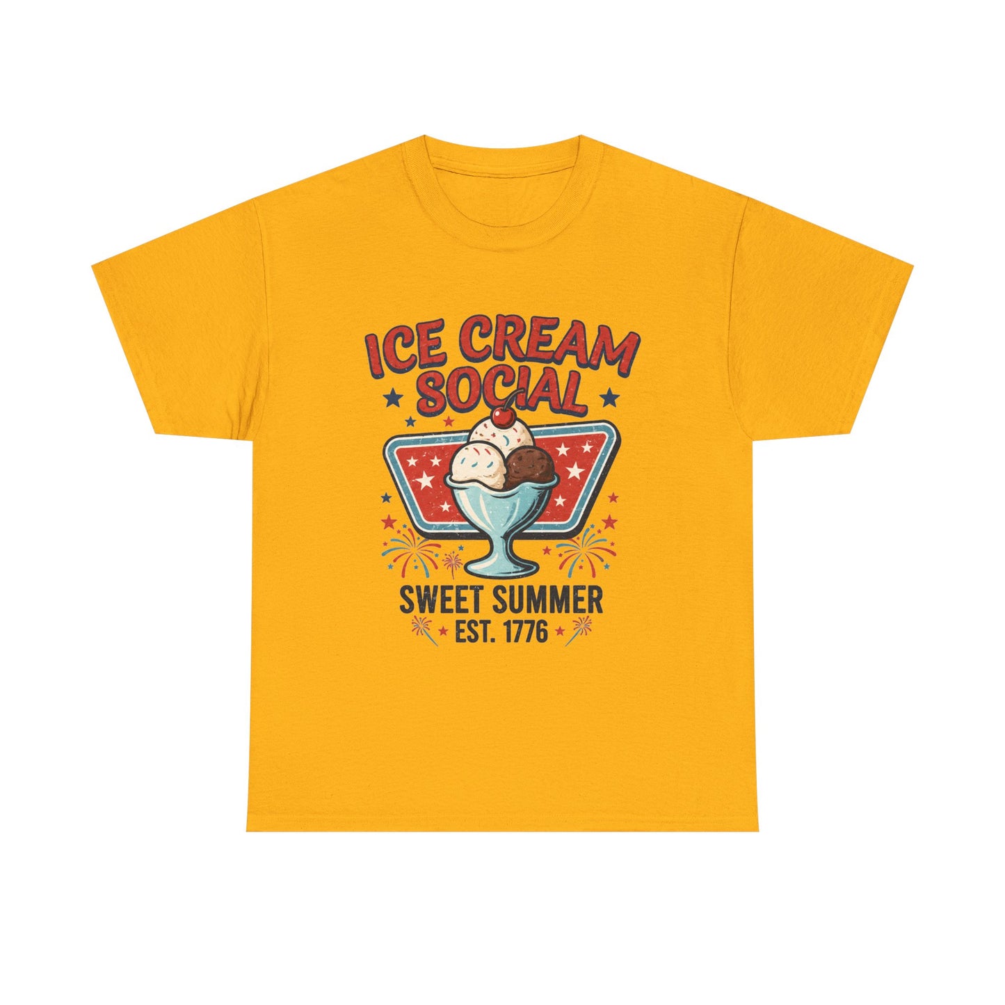 Retro Ice Cream Shirt, Ice Cream Social Tee, Fourth of July Shirt, Patriotic Summer Graphic Tee, Vintage USA Unisex T-Shirt