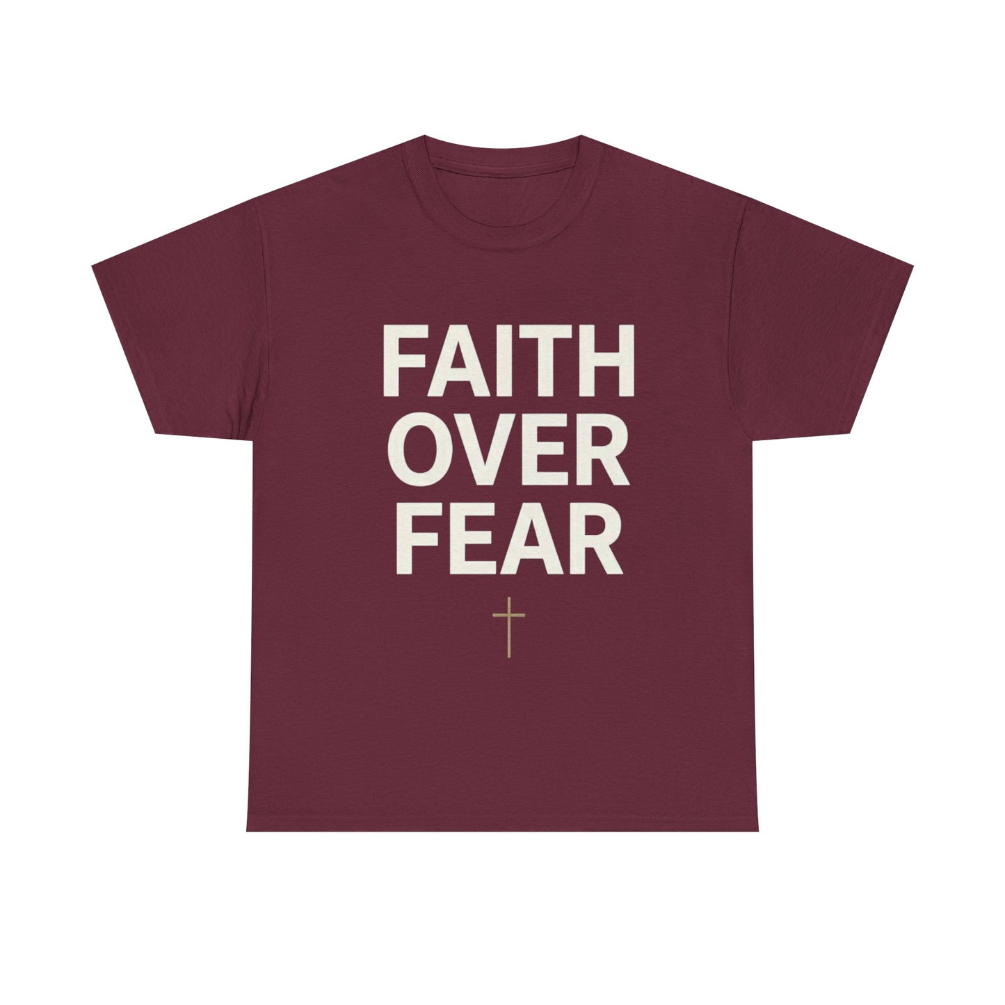 Faith Over Fear Shirt, Christian Minimalist Tee, Religious Gift for Her Bold Scripture T-Shirt, Jesus Cross Top Inspirational Faith Clothing