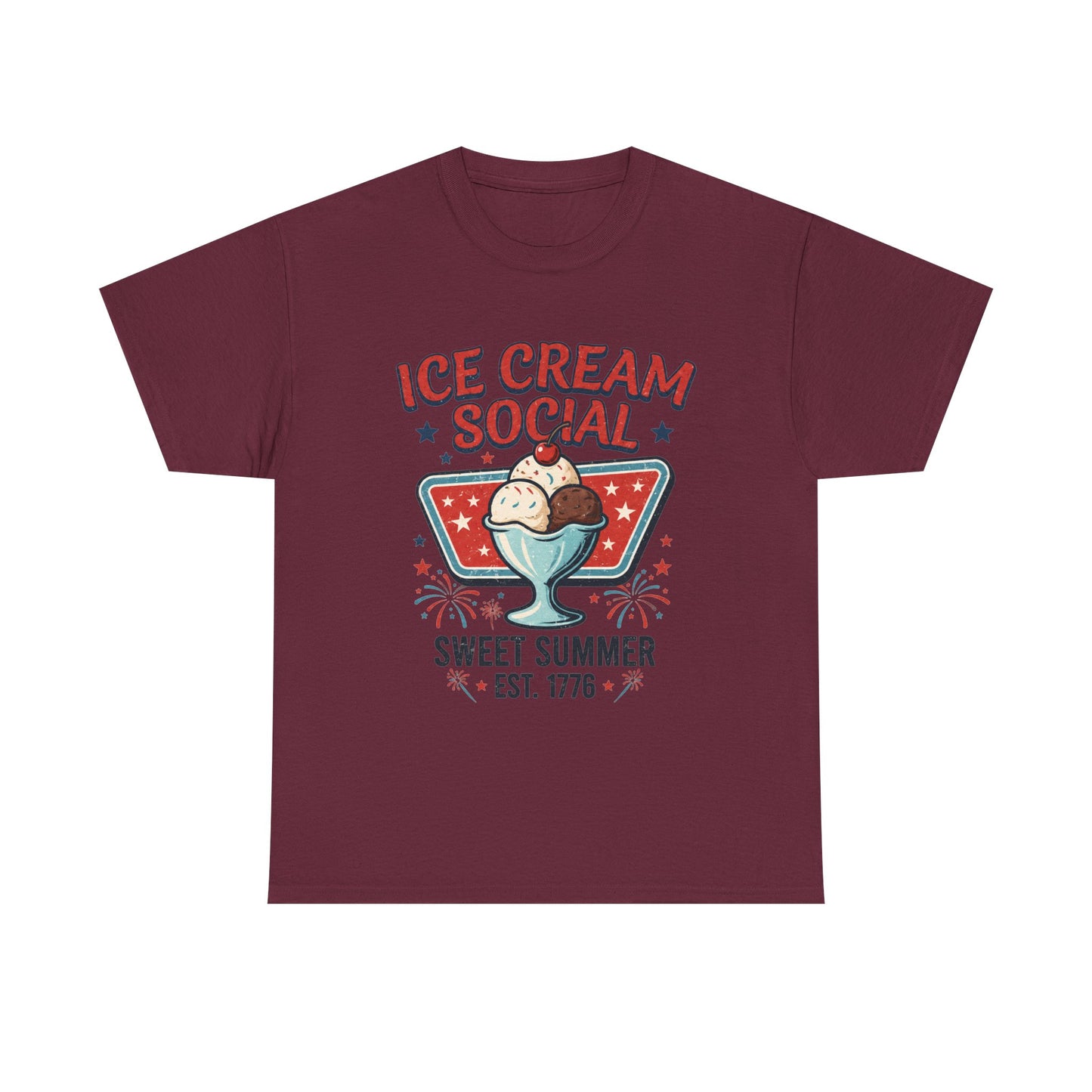 Retro Ice Cream Shirt, Ice Cream Social Tee, Fourth of July Shirt, Patriotic Summer Graphic Tee, Vintage USA Unisex T-Shirt