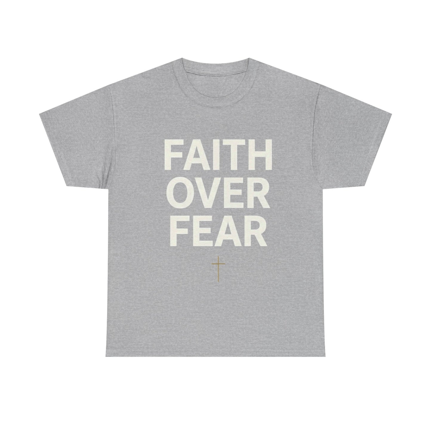 Faith Over Fear Shirt, Christian Minimalist Tee, Religious Gift for Her Bold Scripture T-Shirt, Jesus Cross Top Inspirational Faith Clothing