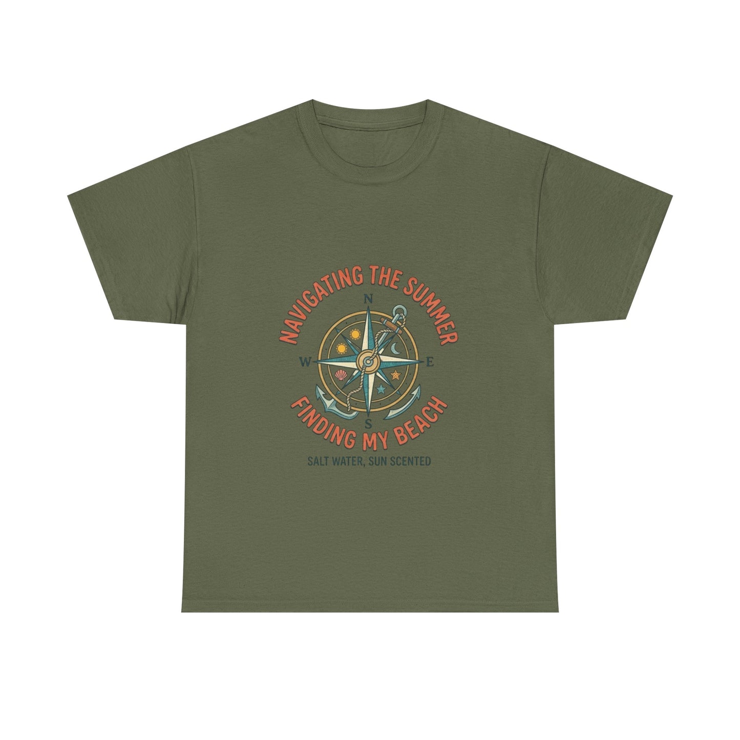 Navigating The Summer T-Shirt, Nautical Compass Shirt, Beach Lover Gift, Retro Summer Aesthetic Tee, Salt Water Sun Scented, Ocean Wanderer