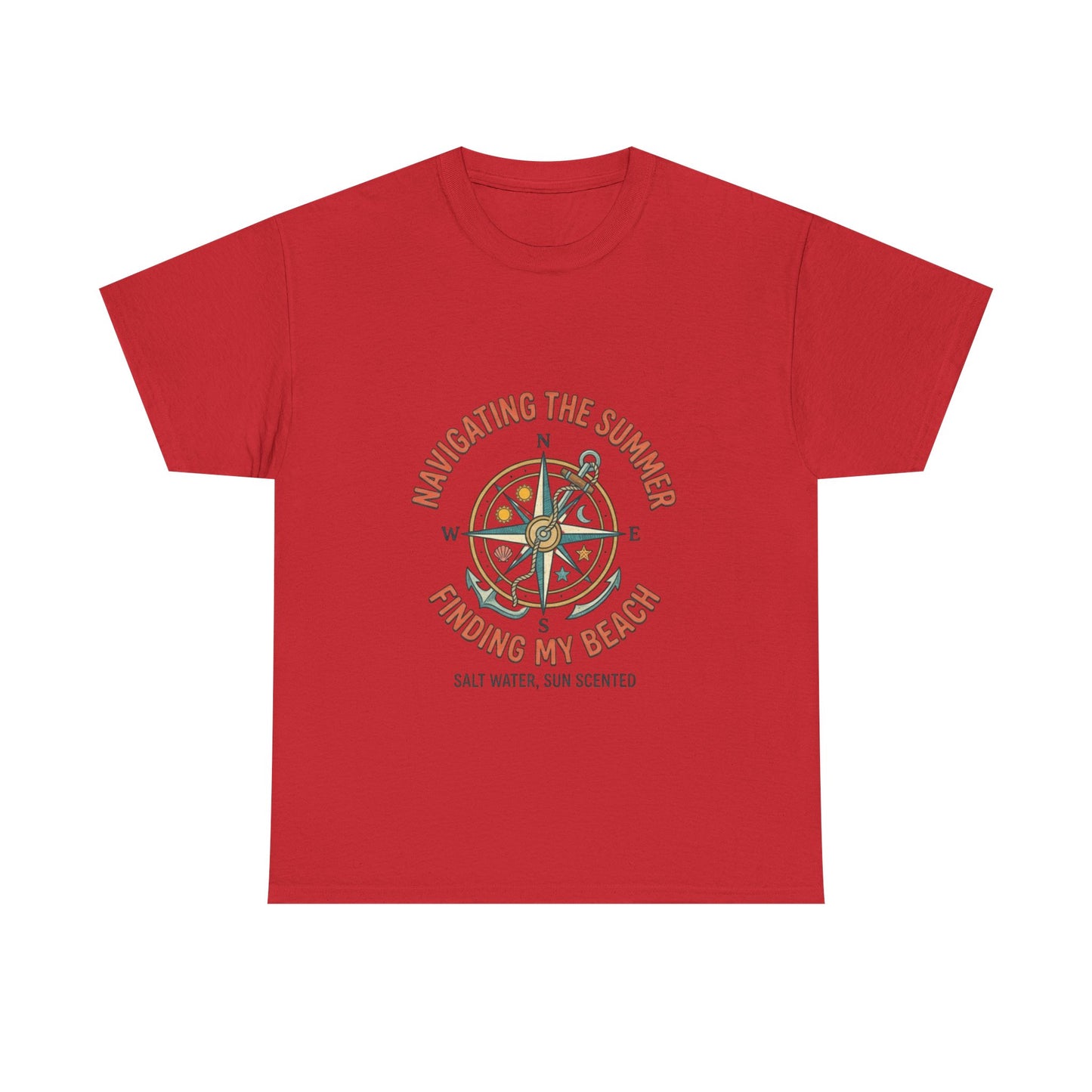 Navigating The Summer T-Shirt, Nautical Compass Shirt, Beach Lover Gift, Retro Summer Aesthetic Tee, Salt Water Sun Scented, Ocean Wanderer
