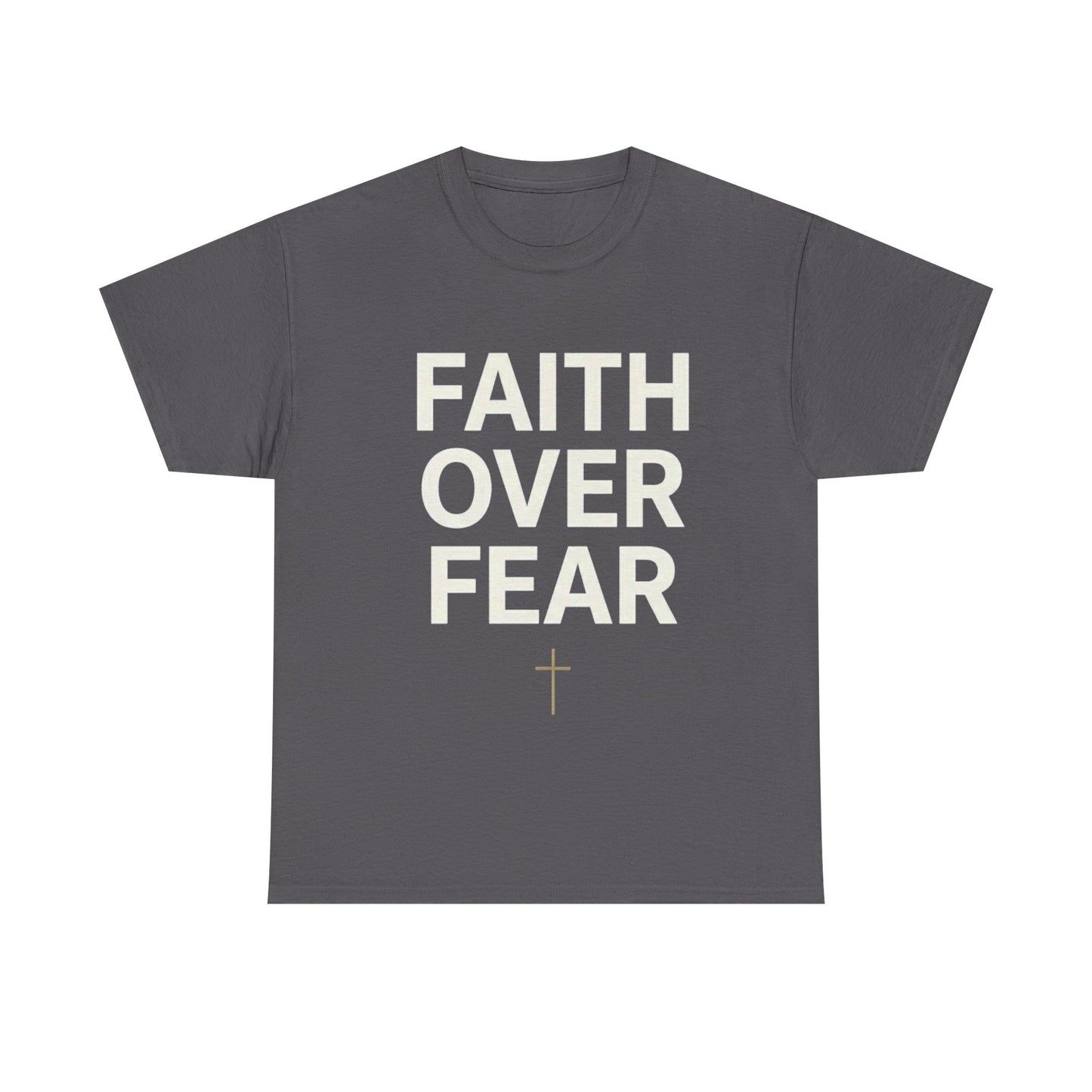 Faith Over Fear Shirt, Christian Minimalist Tee, Religious Gift for Her Bold Scripture T-Shirt, Jesus Cross Top Inspirational Faith Clothing