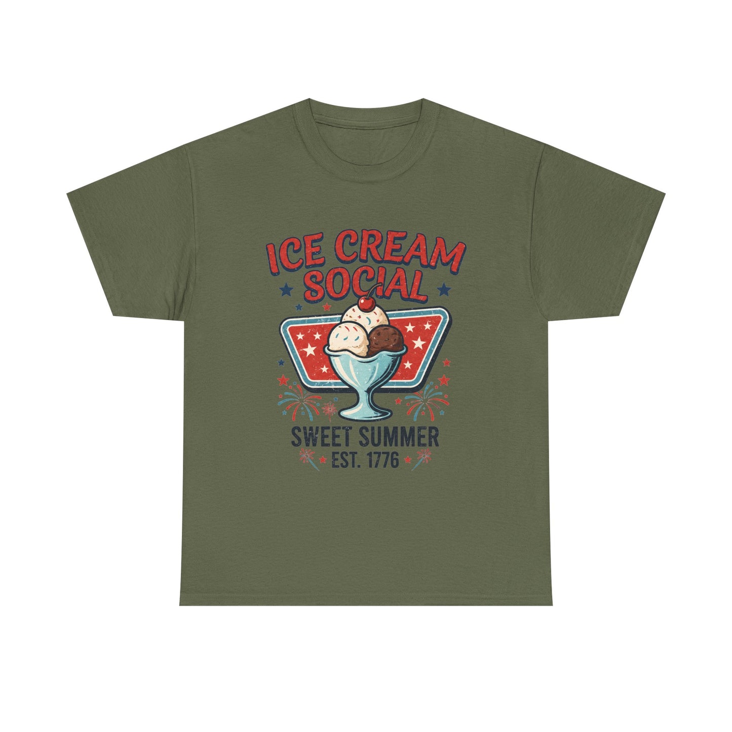 Retro Ice Cream Shirt, Ice Cream Social Tee, Fourth of July Shirt, Patriotic Summer Graphic Tee, Vintage USA Unisex T-Shirt