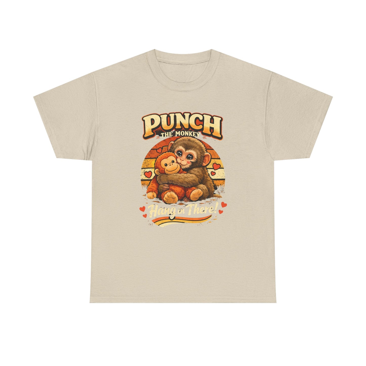 Punch the Monkey Cute Monkey Hugging Plush Toy T-Shirt | Hang In There Animal Story Tee