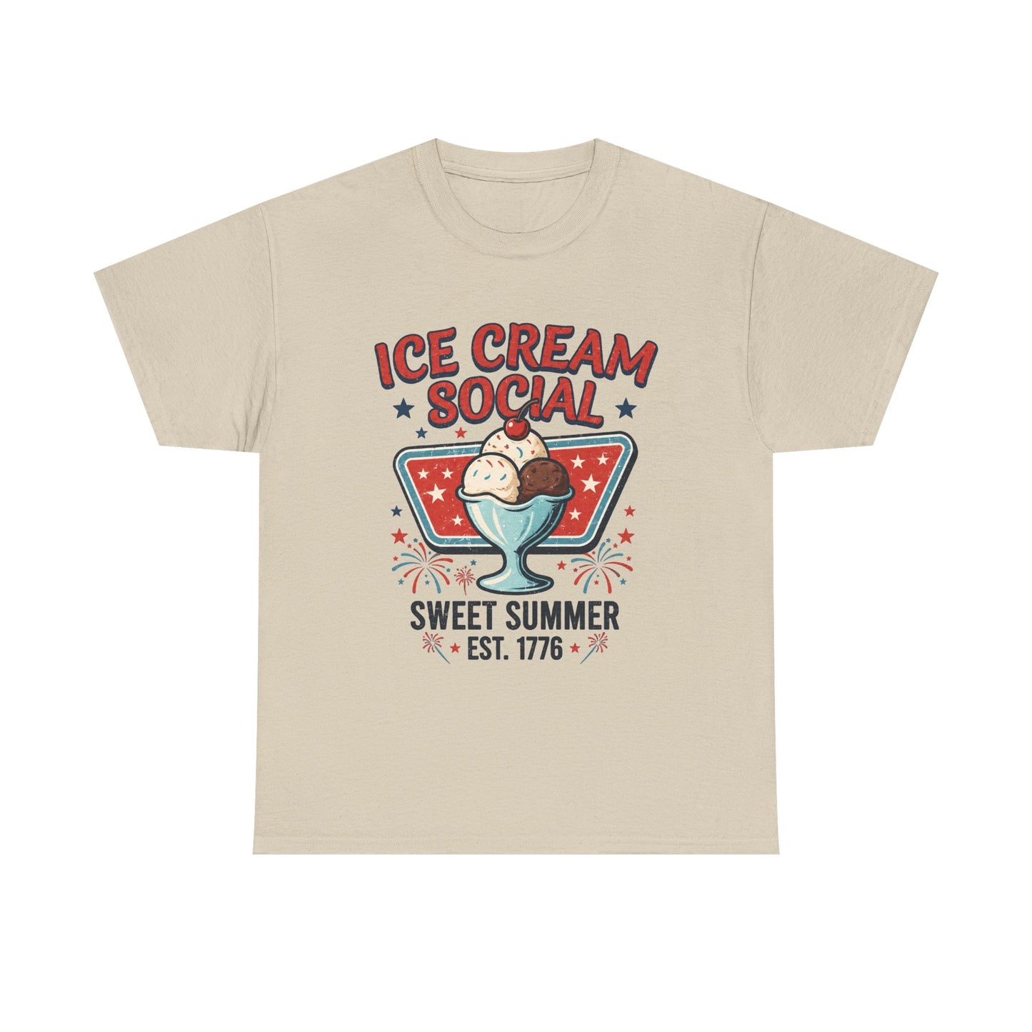 Retro Ice Cream Shirt, Ice Cream Social Tee, Fourth of July Shirt, Patriotic Summer Graphic Tee, Vintage USA Unisex T-Shirt