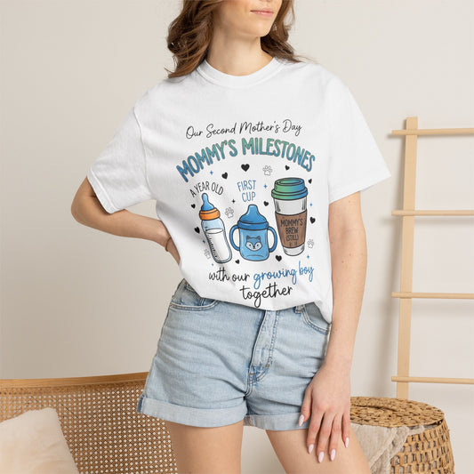 Our Second Mother's Day Shirt, Mommy's Milestones T-Shirt, 2nd Mother's Day Gift, Gift for New Mom, Growing Boy Together Tee, Mom Coffee Shirt