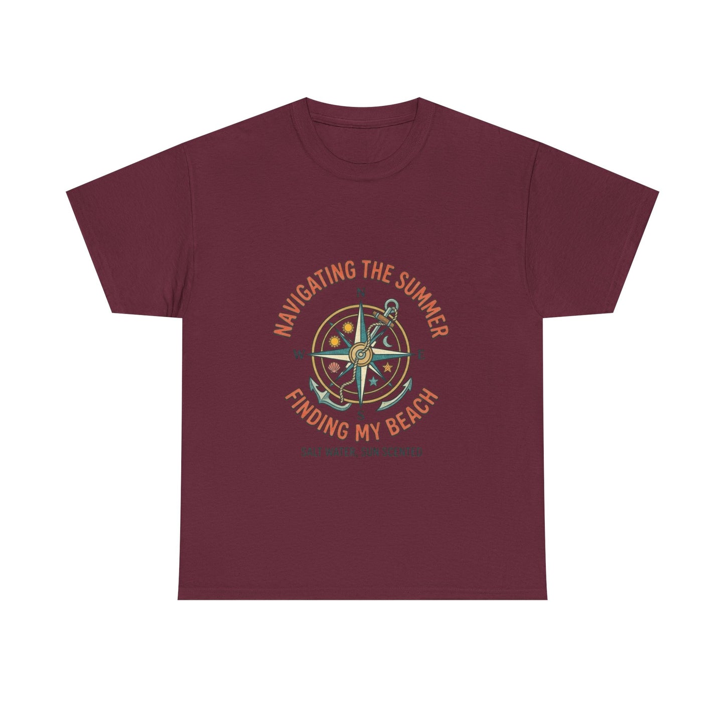 Navigating The Summer T-Shirt, Nautical Compass Shirt, Beach Lover Gift, Retro Summer Aesthetic Tee, Salt Water Sun Scented, Ocean Wanderer