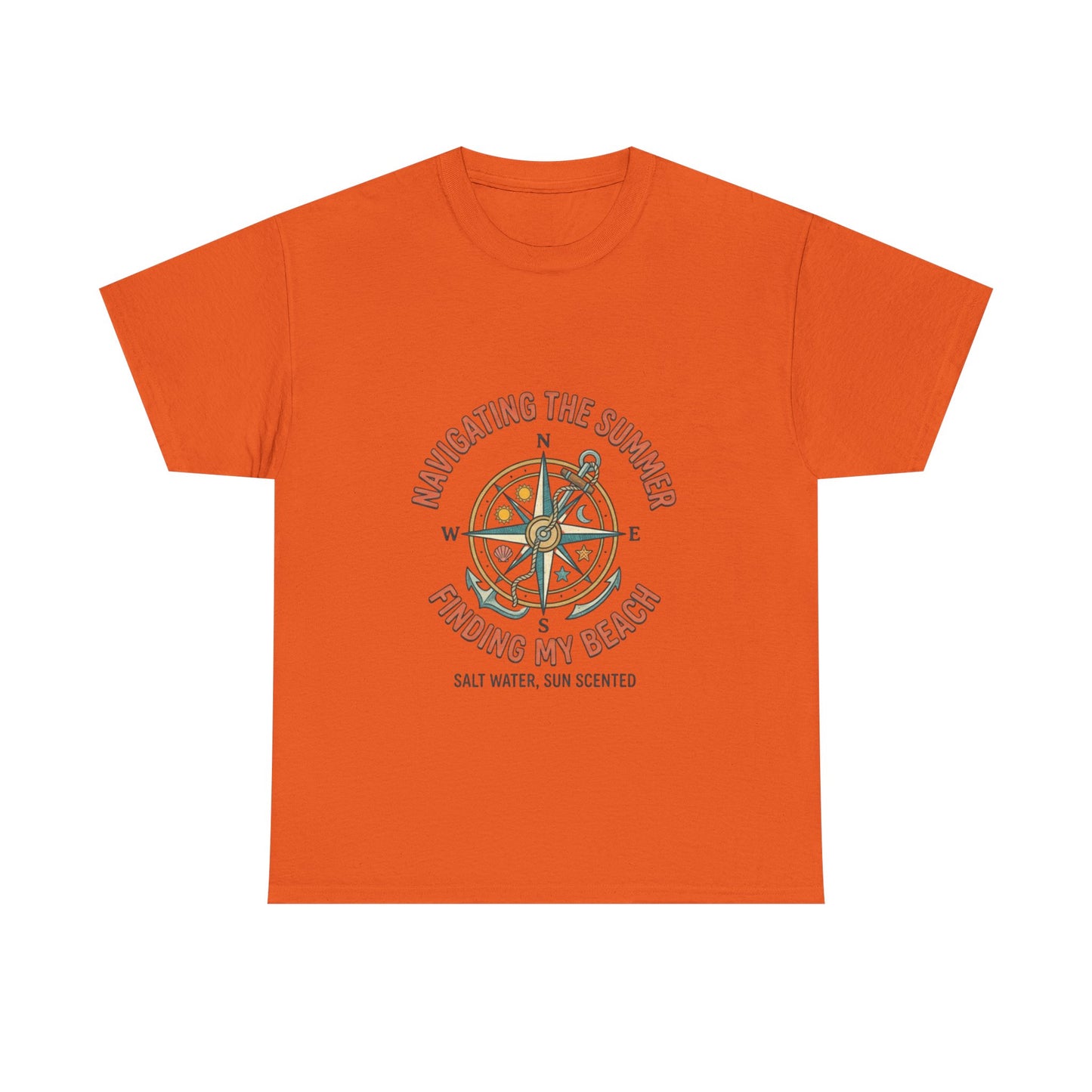 Navigating The Summer T-Shirt, Nautical Compass Shirt, Beach Lover Gift, Retro Summer Aesthetic Tee, Salt Water Sun Scented, Ocean Wanderer