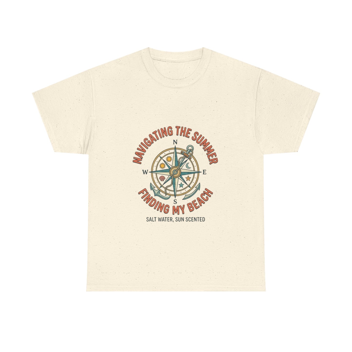 Navigating The Summer T-Shirt, Nautical Compass Shirt, Beach Lover Gift, Retro Summer Aesthetic Tee, Salt Water Sun Scented, Ocean Wanderer