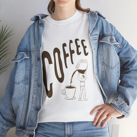 Coffee Pouring Illustration T-Shirt | Coffee Cup Graphic Tee