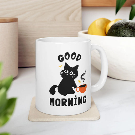 Cat Mom Coffee Mug | Ceramic Mug, Cat with Coffee Illustration