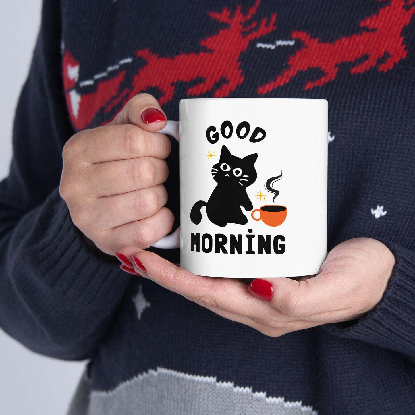 Cat Mom Coffee Mug | Ceramic Mug, Cat with Coffee Illustration
