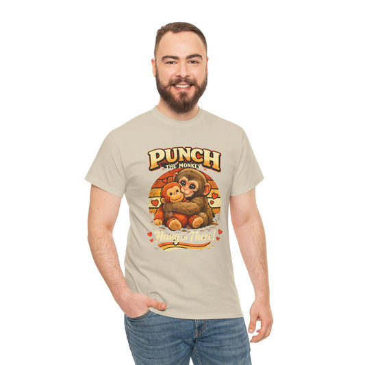 Punch the Monkey Cute Monkey Hugging Plush Toy T-Shirt | Hang In There Animal Story Tee