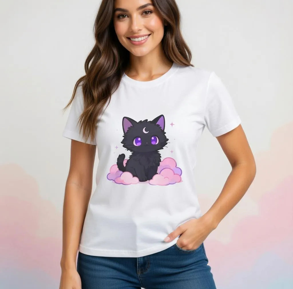 Pastel Cat Moon T-Shirt: Black Cat Graphic Tee