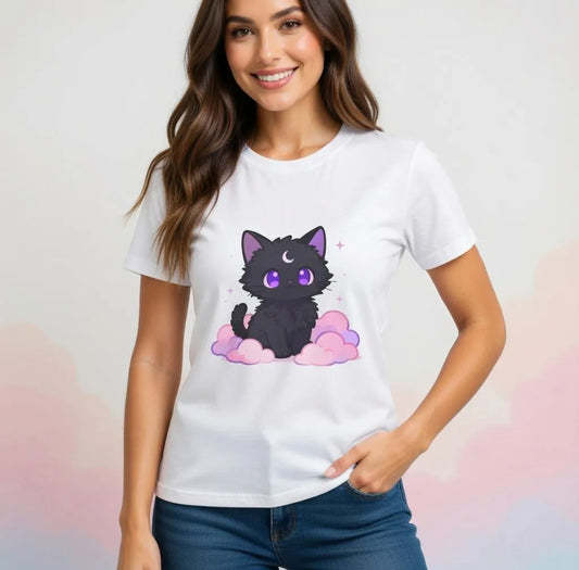 Pastel Cat Moon T-Shirt: Black Cat Graphic Tee