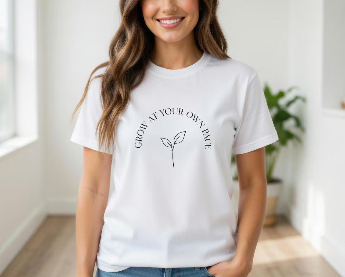 Grow At Your Own Pace Shirt, Minimalist Self Care Tee, Mental Health Awareness Gift, Simple Plant Graphic Tee