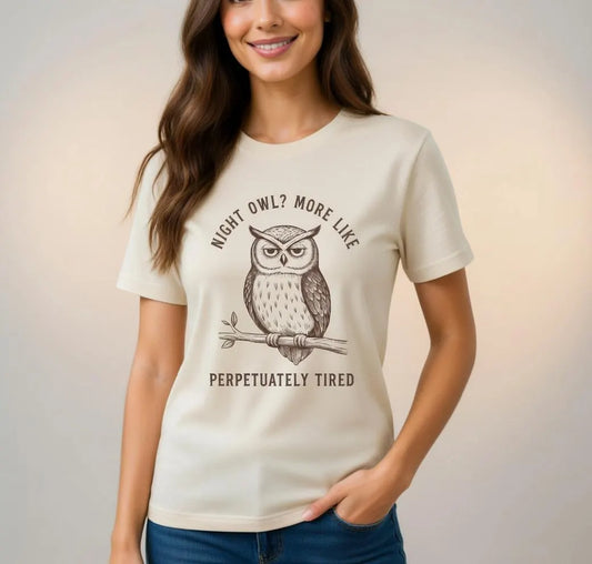Perpetually Tired Owl T-Shirt | Cute Sleeping Owl Illustration