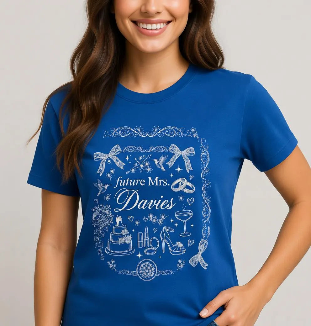 Future Mrs Davies Tee | Bridal Shower Bachelorette Wedding Cake Ring Design