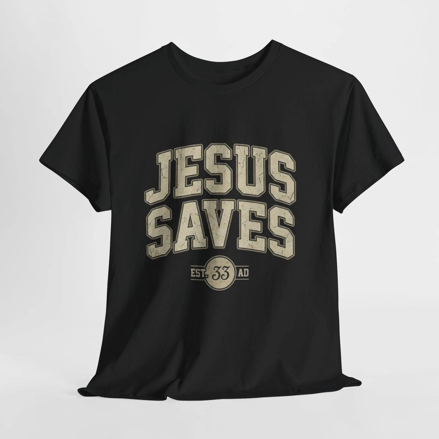 Jesus Saves tee | Christian faith shirt, vintage varsity-style lettering