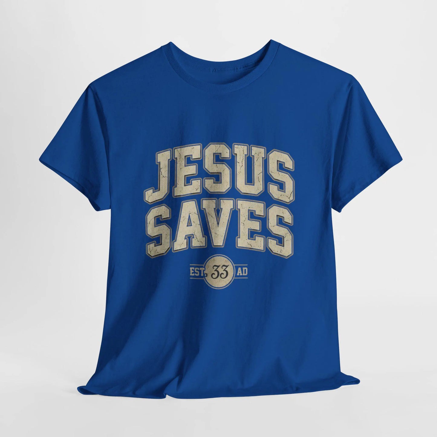 Jesus Saves tee | Christian faith shirt, vintage varsity-style lettering