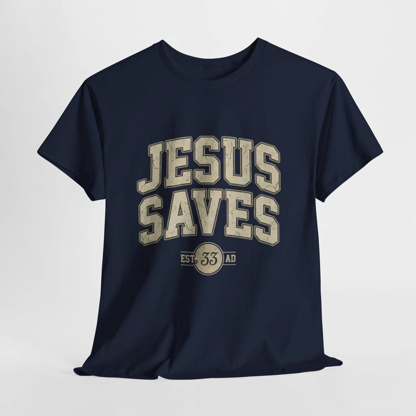 Jesus Saves tee | Christian faith shirt, vintage varsity-style lettering