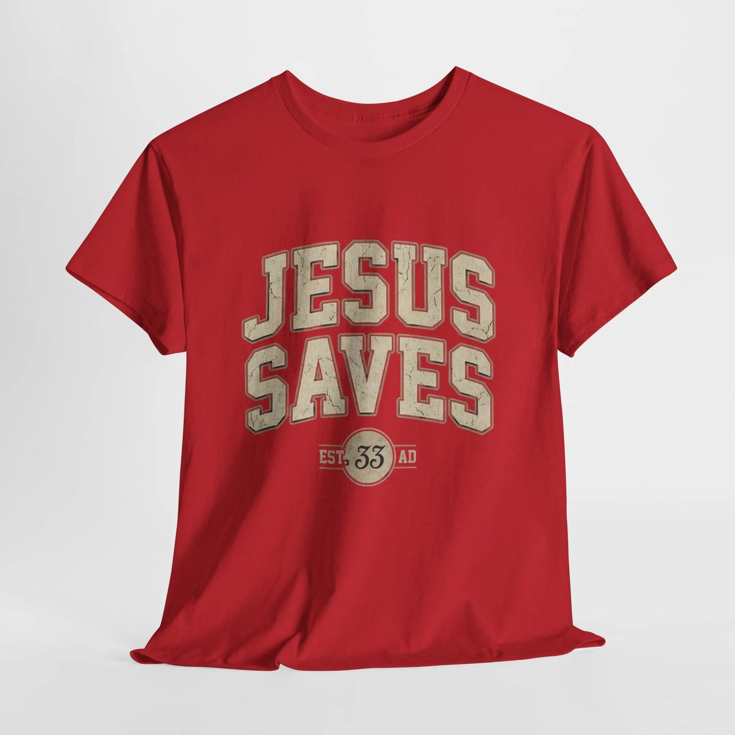 Jesus Saves tee | Christian faith shirt, vintage varsity-style lettering